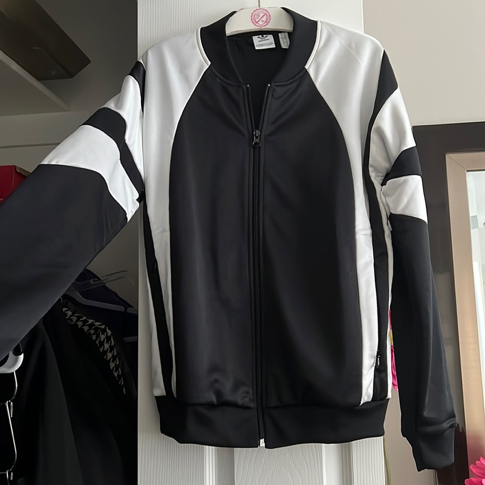 Adidas sports jacket medium black white stripes